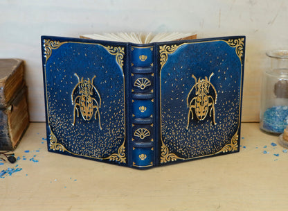Blue leather journal with gold tooled decoration. Scarab of the Night