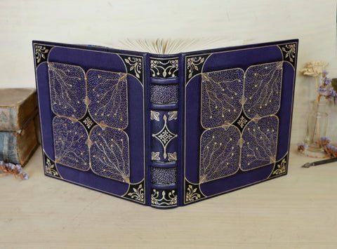Starlit Pathway, Purple leather journal with gold tooled decoration