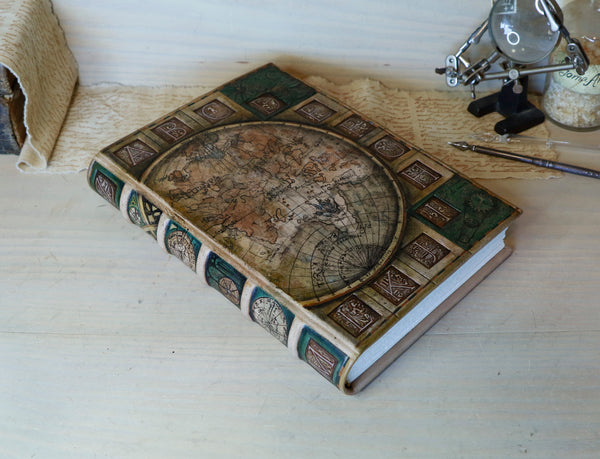 Handpainted leather journal, Artist paper, "The traveler". One of a Kind