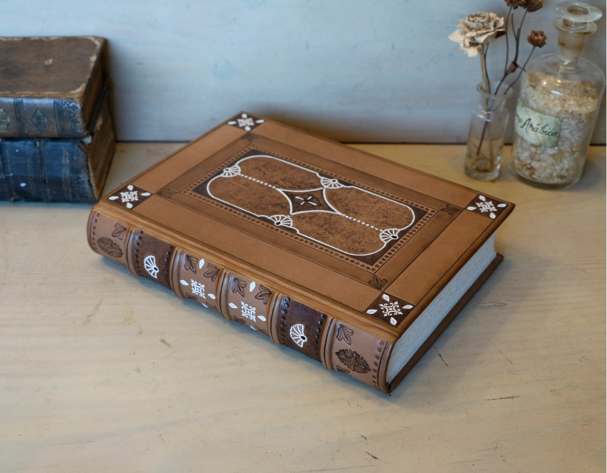 Brown Leather Journal with White Tooled Decoration - Inner Alchemy