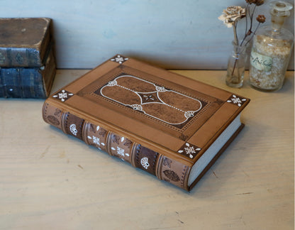Brown Leather Journal with White Tooled Decoration - Inner Alchemy