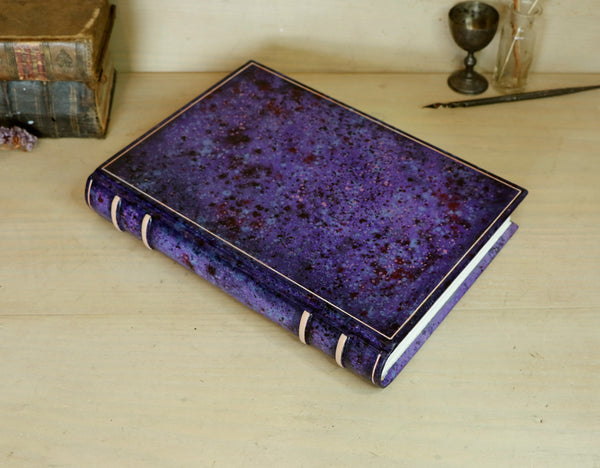 One of a kind purple leather journal with handpainted decoration - Echoes of the Universe
