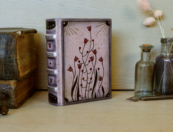 Small leather journal, antiqued pink leather with tooled floral decoration - Red Tulips