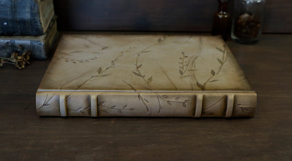 Natural leather journal with tooled floral decoration. One of a kind. Return to Nature