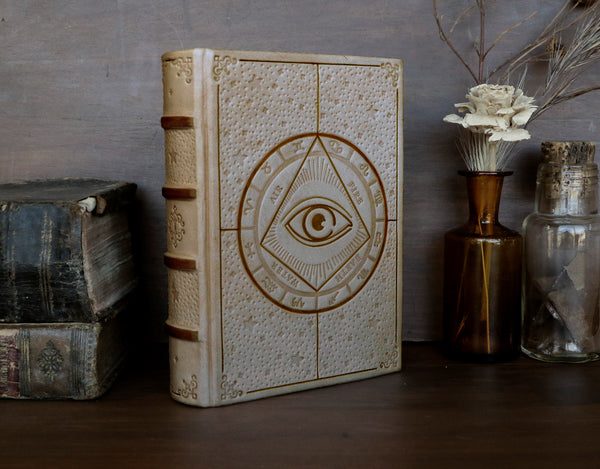 Natural leather journal with blind tooled decoration -  The Eye of the Universe