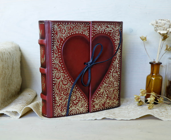Heart Book - Red Leather Journal with gold tooled decoration - "With Love"