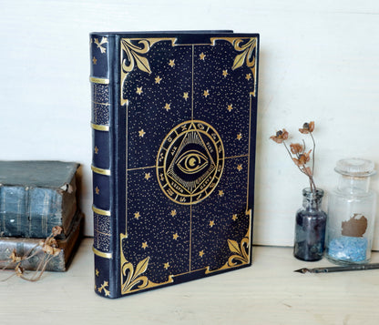 Dark blue leather journal with gold tooled decoration, The Circle of Time