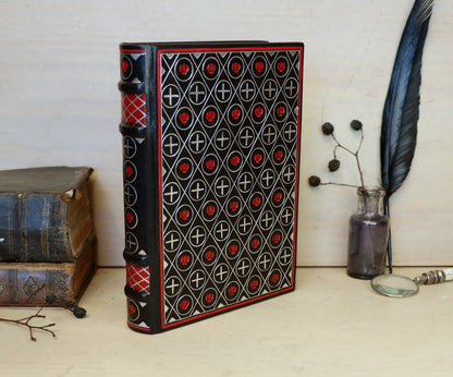 Black Leather Journal with silver and red tooled decoration - The Black Reliquary