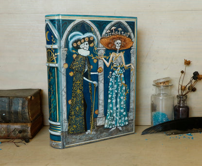 Handpainted Leather Journal / Blank Book with Original Artwork - A Dance Macabre of the Feminine Devine. One of a Kind