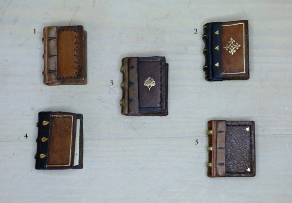 Miniature journal, vintage leather with tooled decoration. One Tiny Book