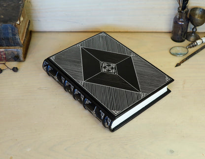 Journal with Lock and Key, Black Leather, Medium Size - Diamond Portal