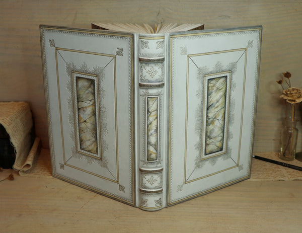 Reserved. White Leather Journal with tooled decoration - Sacred Wisdom