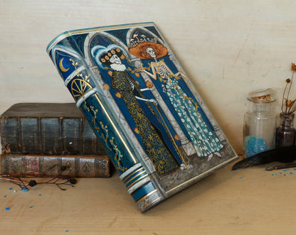 Handpainted Leather Journal / Blank Book with Original Artwork - A Dance Macabre of the Feminine Devine. One of a Kind