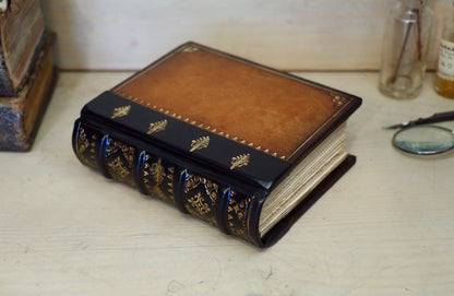 Vintage leather journal, Tooled decoration - Mystic Sunset
