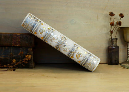 Ivory Dreams. White leather journal with gold and silver tooled decoration. One of a kind.