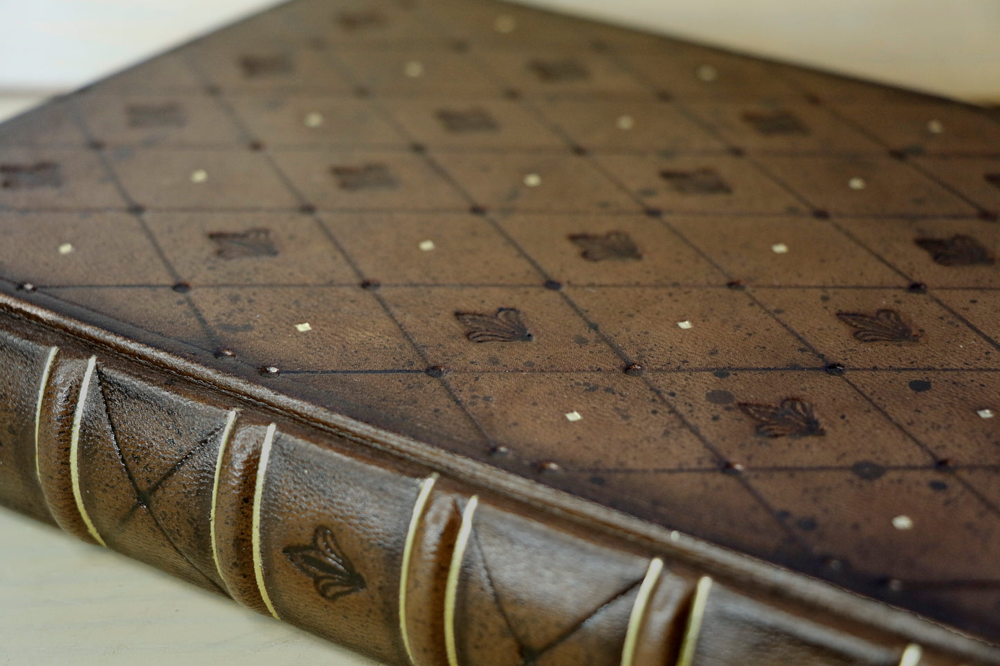 Brown leather journal with tooled diamond decoration. One of a Kind.