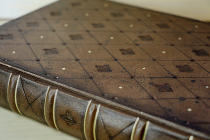 Brown leather journal with tooled diamond decoration. One of a Kind.