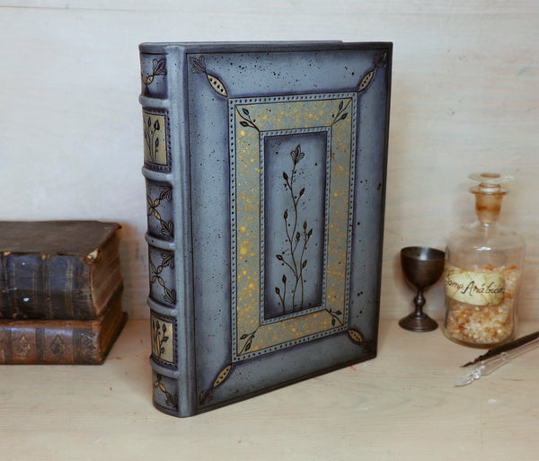 Grey Leather Journal with floral decoration. Whispers in Bloom. One of a kind