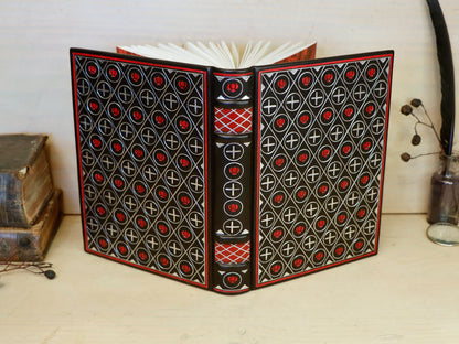 Black Leather Journal with silver and red tooled decoration - The Black Reliquary