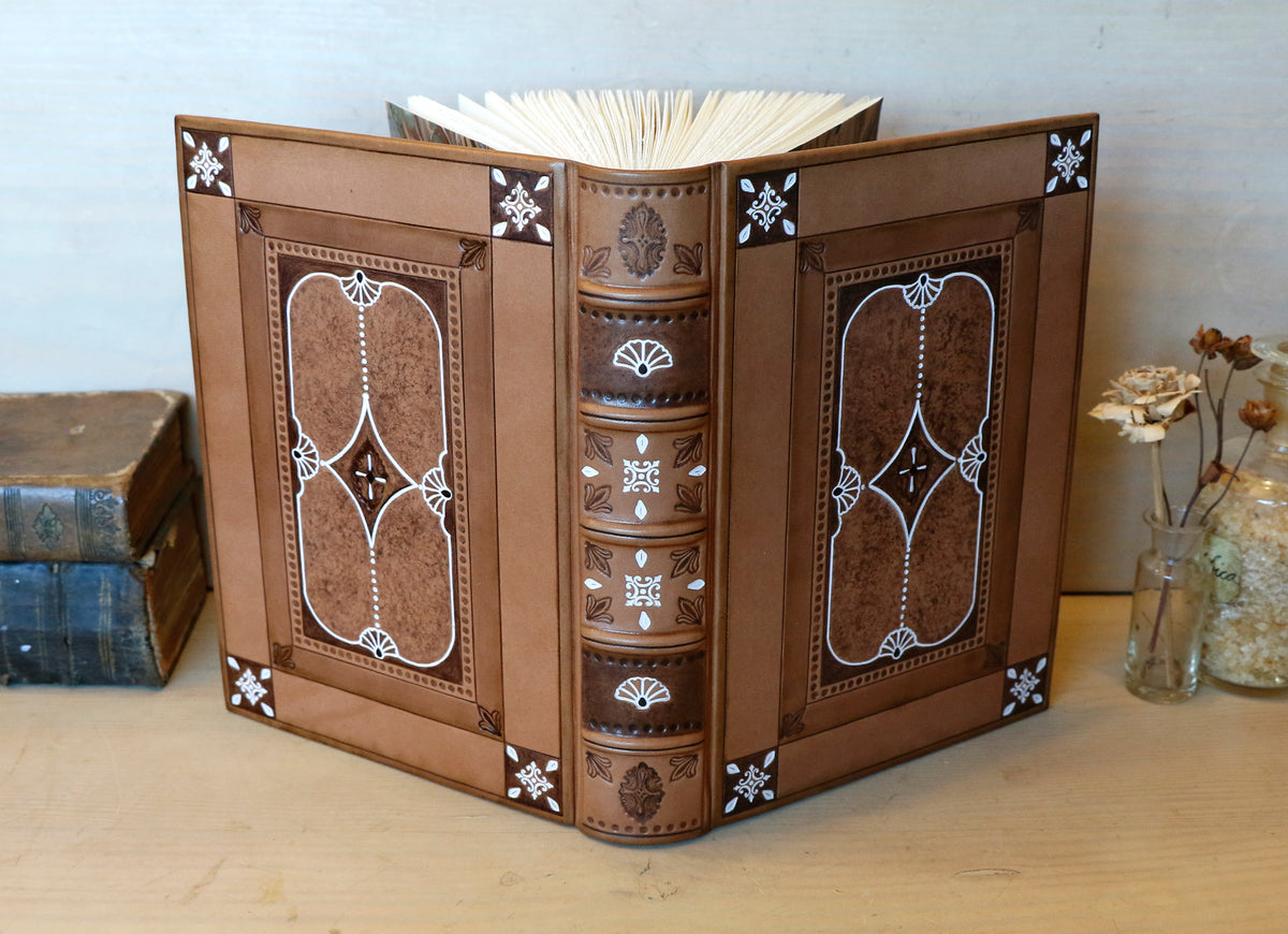 Brown Leather Journal with White Tooled Decoration - Inner Alchemy