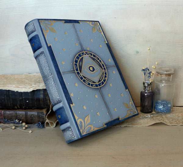 Light blue leather journal with gold tooled decoration, The Circle of Time