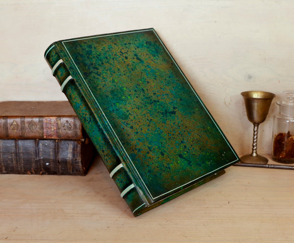 One of a kind green leather journal with handpainted decoration - A Garden in Bloom