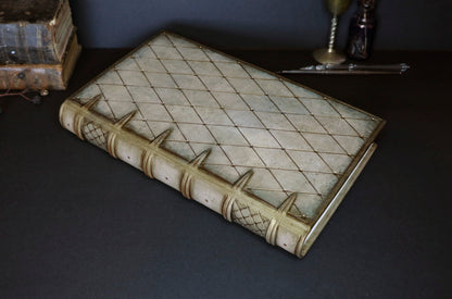 Large leather journal, Antiqued gold and white diamond pattern, tooled decoration - Ancient Tales