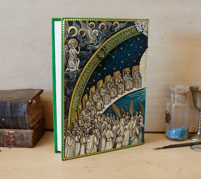 Hand painted blank book, White Leather Journal, Revelation 7, The Heart of the Spiritual Heaven