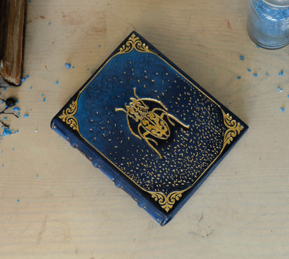 Blue leather journal with gold tooled decoration. Scarab of the Night