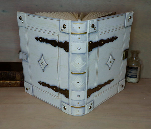 Very large art journal, Ivory leather with Hinges and Lock and key - Medieval Heirloom