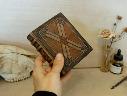 Natural leather journal, Tooled decoration - Orange Sunset