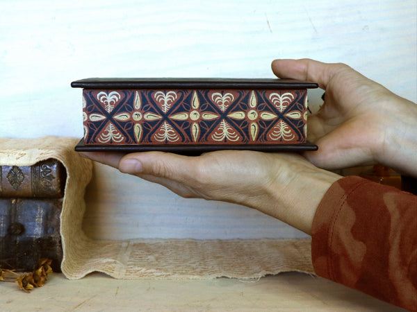 Leather journal with painted edges. Gold tooled and hand painted decoration. Secret Treasure