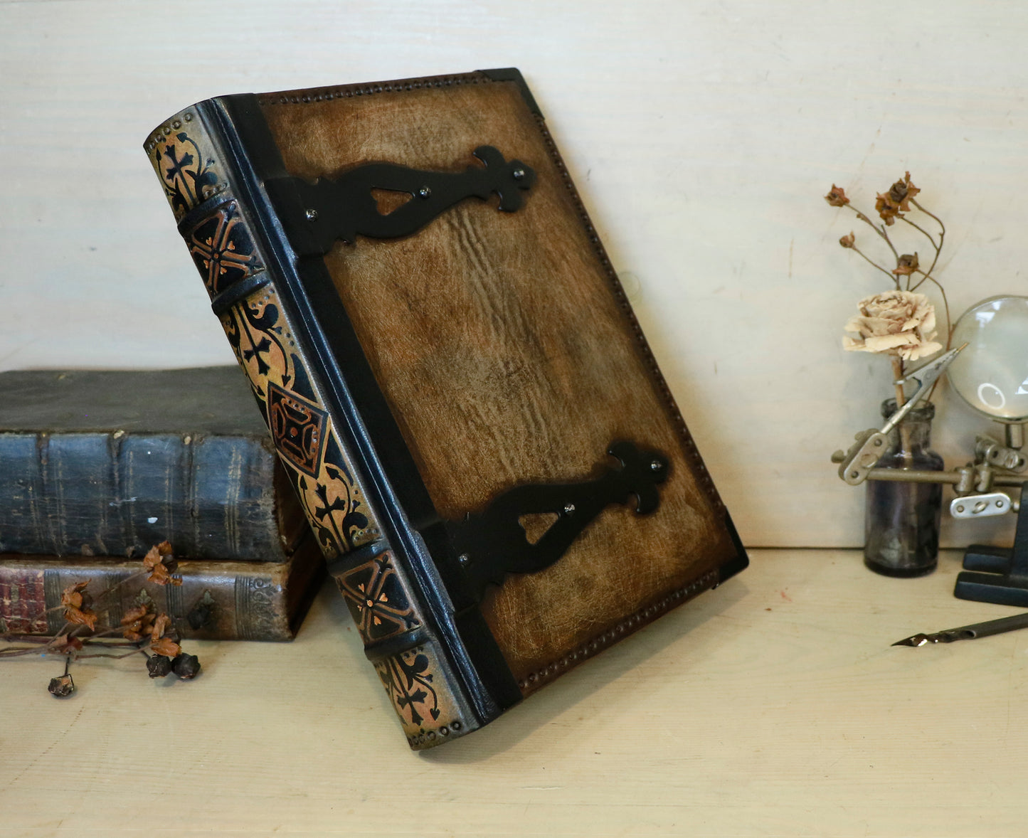 Once Upon a Time - Brown leather journal with metal corners and hinges