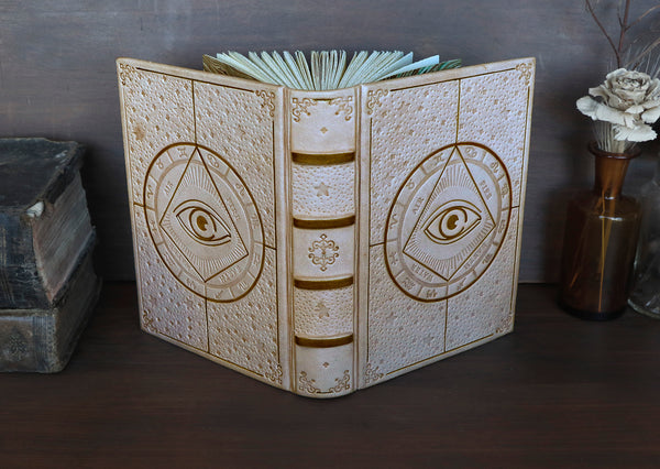 Natural leather journal with blind tooled decoration -  The Eye of the Universe