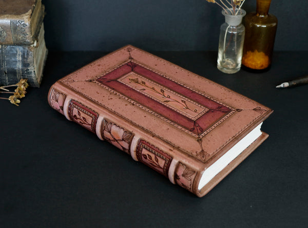 Dusty Pink Leather Journal with floral decoration. Spring Garden. One of a kind