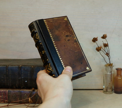 Small Vintage Leather Journal, Worn brown leather with Gold tooled decoration, Always Remember