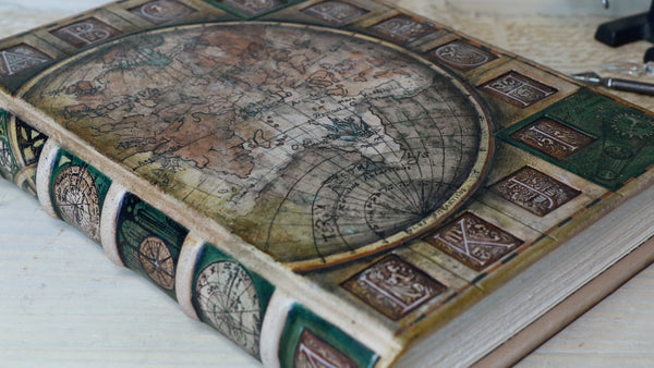 Handpainted leather journal, Artist paper, "The traveler". One of a Kind