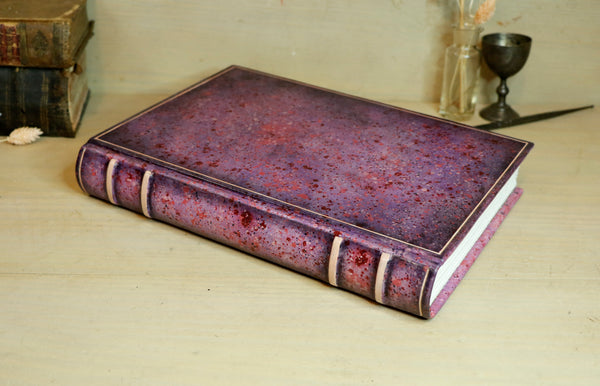 Antique pink leather journal with hand marbled decoration - An Old Romance