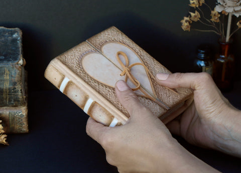 Natural Leather Journal with White Heart Decoration, "Pure Love"