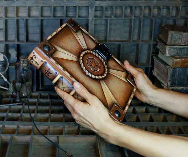 Leather notebook with lock and key, artist book, The Serpent