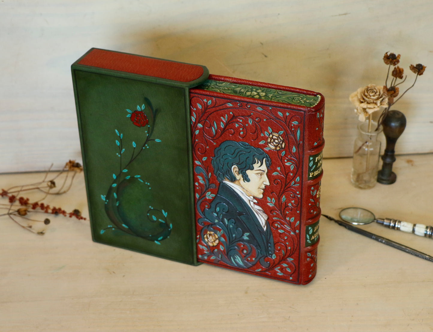 Pride and Prejudice | Jane Austen. Hand Tooled and Painted Leather Binding, Original Artwork Design. One of a kind