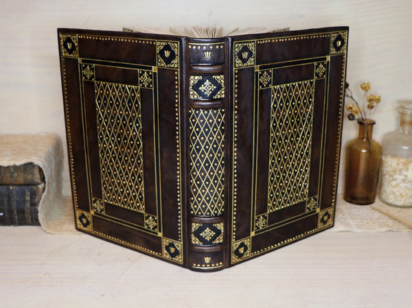 Antiqued Brown Leather Journal with Gold Tooled Decoration. Queen's Book