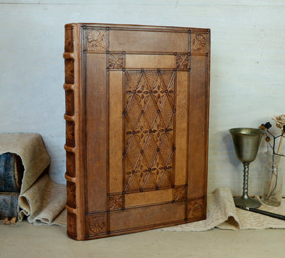 Antiqued Brown Leather Journal with Blind Tooled Decoration, Eternal Autumn