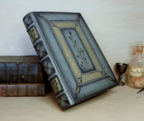 Grey Leather Journal with floral decoration. Whispers in Bloom. One of a kind