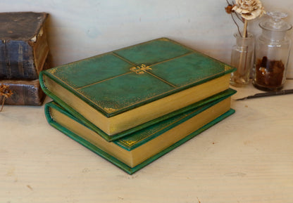 Green Leather Journal with gold tooled decoration and Gilded Edges. The Gilded Garden