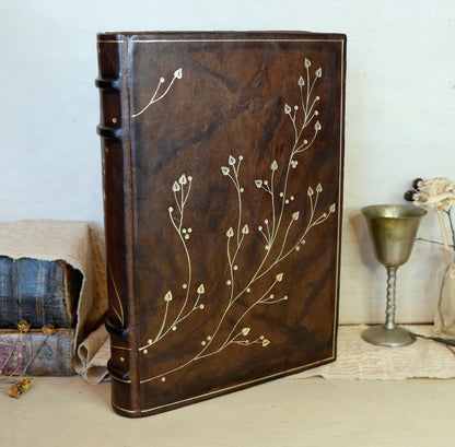 Antiqued Brown Leather Journal with Gold Tooled Decoration, Branches of Memory