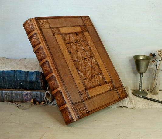 Antiqued Brown Leather Journal with Blind Tooled Decoration, Eternal Autumn