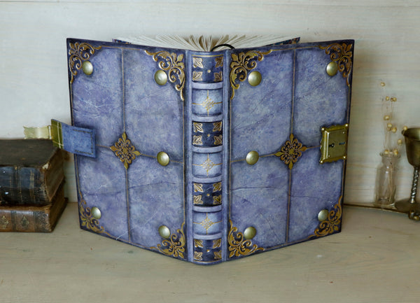 Leather Journal with Lock and Key, Romantic diary, Gold decoration, "Purple Dreams"