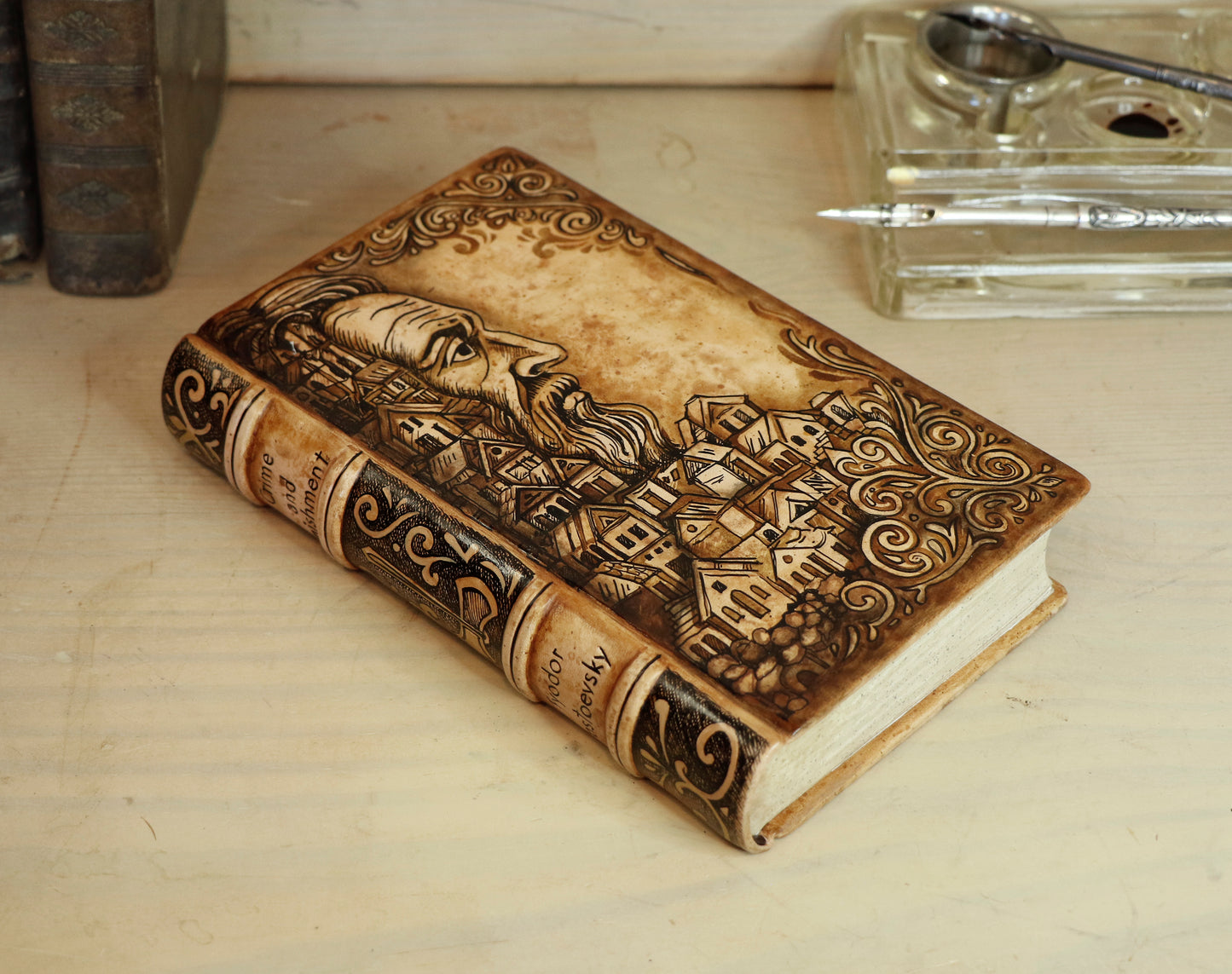 Crime and Punishment | Fyodor Dostoevsky. Handpainted Leather Binding, Original Artwork Design. One of a kind