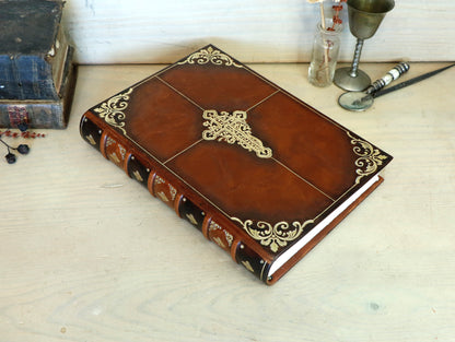 Antiqued brown leather journal with cross decoration - Faith